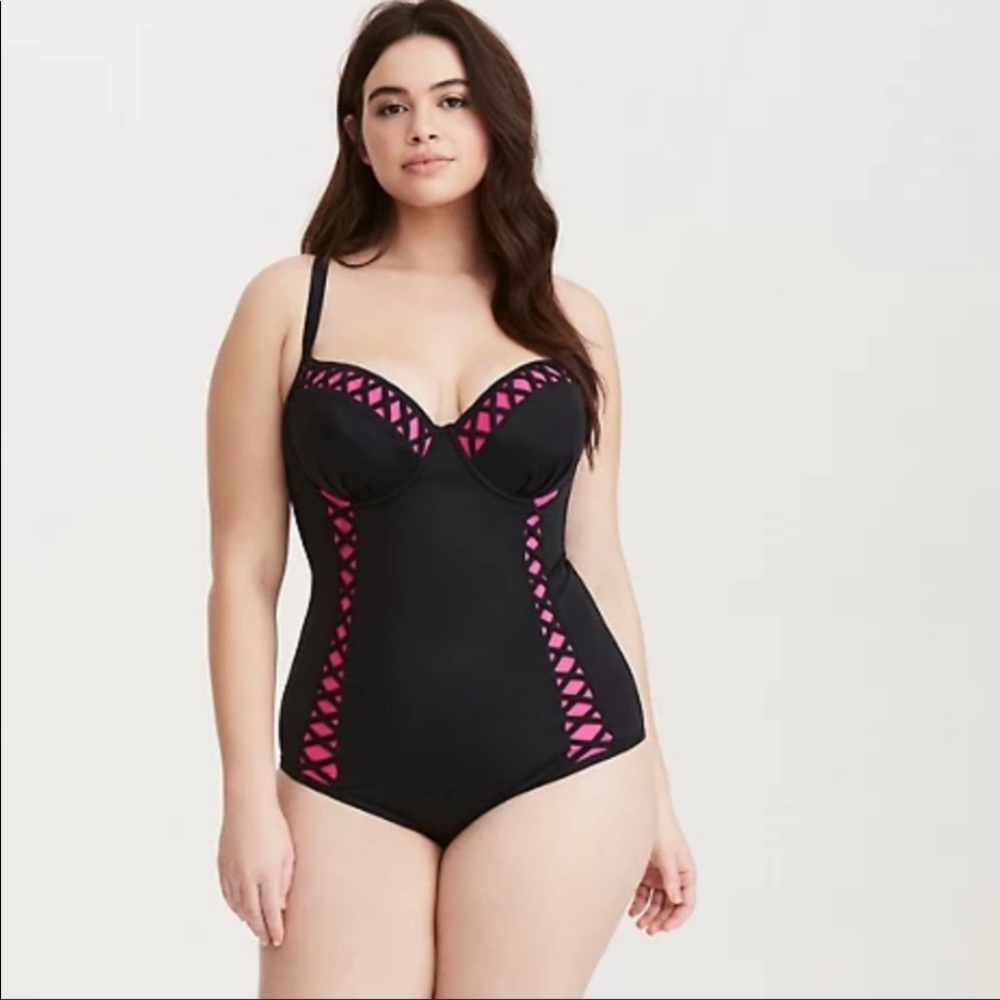 Women's Black and Pink Swimsuit